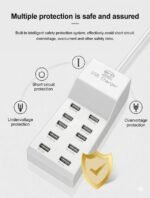 50W USB charging station with 10 smart USB ports, family-sized for charging multiple devices