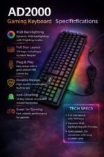 ⁦لوحة مفاتيح AD2000 Gaming RGB – كيبورد جيمينج كامل بإضاءة متعددة الألوان⁩ - الصورة ⁦3⁩