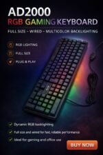⁦لوحة مفاتيح AD2000 Gaming RGB – كيبورد جيمينج كامل بإضاءة متعددة الألوان⁩ - الصورة ⁦2⁩
