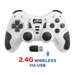 وحدة تحكم ألعاب لاسلكية ZERO-7501- بتردد 2.4 جيجاهرتز مع منفذ USB - متوافقة مع أجهزة الكمبيوتر الشخصية، وأجهزة بلاي ستيشن 1، وبلاي ستيشن 2، وبلاي ستيشن 3، وأجهزة أندرويد، وأجهزة التلفزيون الذكية، وويندوز 10