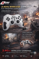 ⁦وحدة تحكم ألعاب لاسلكية ZERO-7501- بتردد 2.4 جيجاهرتز مع منفذ USB - متوافقة مع أجهزة الكمبيوتر الشخصية، وأجهزة بلاي ستيشن 1، وبلاي ستيشن 2، وبلاي ستيشن 3، وأجهزة أندرويد، وأجهزة التلفزيون الذكية، وويندوز 10⁩ - الصورة ⁦2⁩