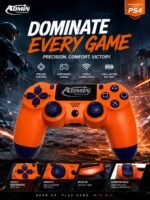 ⁦وحدة تحكم لاسلكية متطورة لجهاز بلاي ستيشن 4 (PS4/Slim/Pro) مع مستشعر حركة سداسي المحاور، لوحة لمس تفاعلية، مقبس صوت 3.5 ملم، واهتزاز مزدوج - لون برتقالي ملكي جذاب - Admin Technology⁩ - الصورة ⁦4⁩