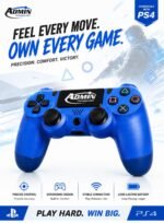 وحدة تحكم لاسلكية متطورة لجهاز بلاي ستيشن 4 (PS4/Slim/Pro) مع مستشعر حركة سداسي المحاور، لوحة لمس تفاعلية، مقبس صوت 3.5 ملم، واهتزاز مزدوج - لون أزرق ملكي جذاب - Admin Technology