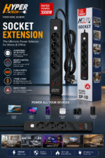 ⁦مشترك كهرباء هايبر تك SP-10 بقدرة 3000 وات – 4 مخارج + USB-A وType-C مع مفتاح تحكم⁩ - الصورة ⁦3⁩