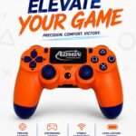 وحدة تحكم لاسلكية متطورة لجهاز بلاي ستيشن 4 (PS4/Slim/Pro) مع مستشعر حركة سداسي المحاور، لوحة لمس تفاعلية، مقبس صوت 3.5 ملم، واهتزاز مزدوج - لون برتقالي ملكي جذاب - Admin Technology