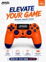 وحدة تحكم لاسلكية متطورة لجهاز بلاي ستيشن 4 (PS4/Slim/Pro) مع مستشعر حركة سداسي المحاور، لوحة لمس تفاعلية، مقبس صوت 3.5 ملم، واهتزاز مزدوج - لون برتقالي ملكي جذاب - Admin Technology