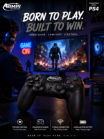 ⁦وحدة تحكم لاسلكية احترافية لجهاز بلاي ستيشن 4 (PS4/Slim/Pro/PC) مزودة بمستشعر حركة سداسي المحاور، ولوحة لمس تفاعلية، ومنفذ صوت 3.5 ملم، وخاصية اهتزاز مزدوجة - لوحة ألعاب عالية الدقة باللون الأسود الملكي - من إنتاج شركة أدمن تكنولوجي⁩ - الصورة ⁦4⁩