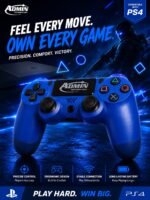 ⁦وحدة تحكم لاسلكية متطورة لجهاز بلاي ستيشن 4 (PS4/Slim/Pro) مع مستشعر حركة سداسي المحاور، لوحة لمس تفاعلية، مقبس صوت 3.5 ملم، واهتزاز مزدوج - لون أزرق ملكي جذاب - Admin Technology⁩ - الصورة ⁦2⁩