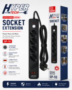 ⁦مشترك كهرباء هايبر تك SP-10 بقدرة 3000 وات – 4 مخارج + USB-A وType-C مع مفتاح تحكم⁩ - الصورة ⁦2⁩