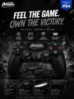⁦وحدة تحكم لاسلكية احترافية لجهاز بلاي ستيشن 4 (PS4/Slim/Pro/PC) مزودة بمستشعر حركة سداسي المحاور، ولوحة لمس تفاعلية، ومنفذ صوت 3.5 ملم، وخاصية اهتزاز مزدوجة - لوحة ألعاب عالية الدقة باللون الأسود الملكي - من إنتاج شركة أدمن تكنولوجي⁩ - الصورة ⁦3⁩