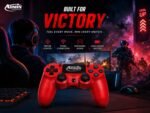 ⁦وحدة تحكم لاسلكية احترافية لجهاز بلاي ستيشن 4 (PS4/Slim/Pro/) مزودة بمستشعر حركة سداسي المحاور، ولوحة لمس تفاعلية، ومنفذ صوت 3.5 ملم، وخاصية اهتزاز مزدوجة - لوحة ألعاب عالية الدقة باللون الأحمر الملكي - من إنتاج شركة أدمن تكنولوجي⁩ - الصورة ⁦3⁩