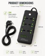 ⁦مشترك كهرباء Hyper SP-40  متعدد المنافذ 3000W مع 6 مخارج عالمية و6 منافذ USB وكابل 2 متر – حماية حرارية وشحن سريع⁩ - الصورة ⁦4⁩