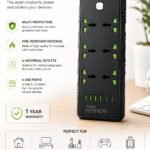 مشترك كهرباء Hyper SP-40  متعدد المنافذ 3000W مع 6 مخارج عالمية و6 منافذ USB وكابل 2 متر – حماية حرارية وشحن سريع