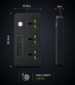 ⁦مشترك كهرباء Hyper SP30 متعدد المنافذ 3000W مع 3 مخارج عالمية و6 منافذ USB وكابل 2 متر⁩ - الصورة ⁦2⁩