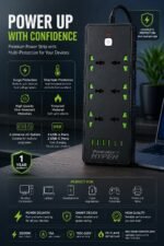 ⁦مشترك كهرباء Hyper SP-40  متعدد المنافذ 3000W مع 6 مخارج عالمية و6 منافذ USB وكابل 2 متر – حماية حرارية وشحن سريع⁩ - الصورة ⁦5⁩