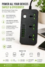 مشترك كهرباء Hyper SP30 متعدد المنافذ 3000W مع 3 مخارج عالمية و6 منافذ USB وكابل 2 متر
