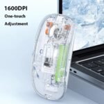 ⁦ماوس GEMAX لاسلكي شفاف قابل للشحن - بلوتوث 5.2 + 2.4GHz - DPI حتى 1600 - أبيض⁩ - الصورة ⁦2⁩