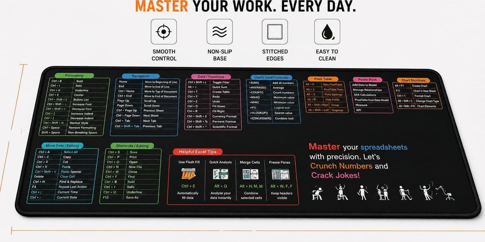 30X80 ماوس باد تعليمي لاختصارات Excel XXL مقاس 80× 30سم – - الصورة 1