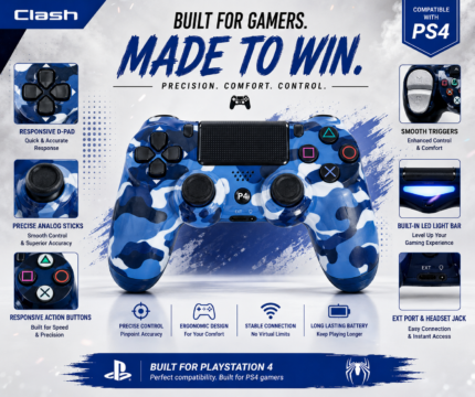 دراع تحكم لاسلكي للألعاب PS4 – أزرق كامو – موديل CUH-ZCT1E